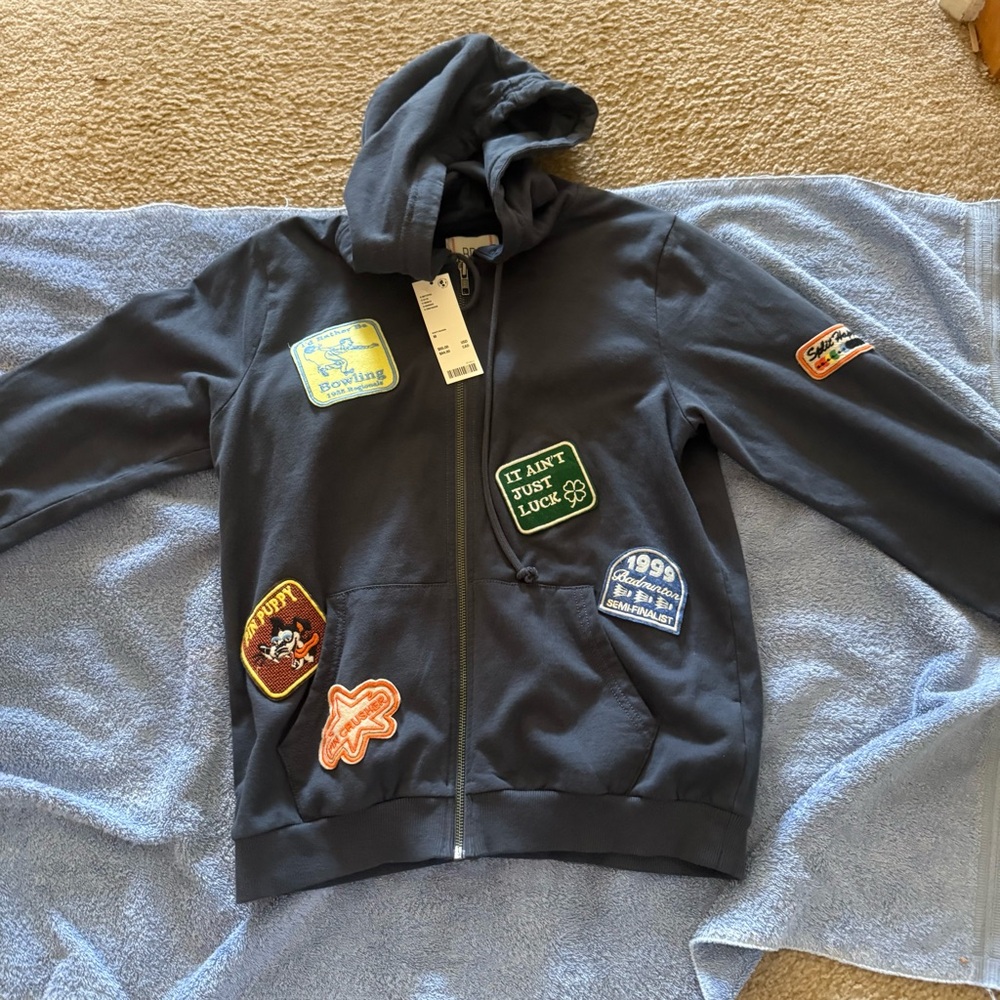 BDG Navy Patchwork Zip Hoodie Jacket M